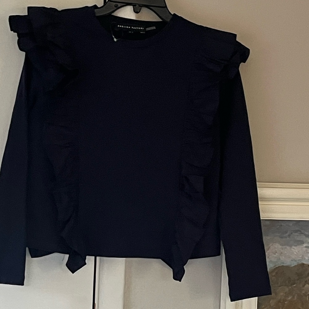 Navy Ruffle Top S English Factory. - Picture 2 of 5